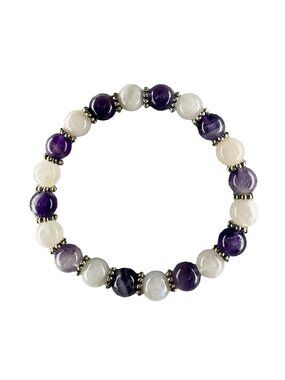 8mm Natural Amethyst Moonstone Stretch Beaded Bracelet SilverAlloy Talisman Gift